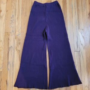 ONA Purple Pleated Wide-Leg Ribbed Pants Size Small / Medium